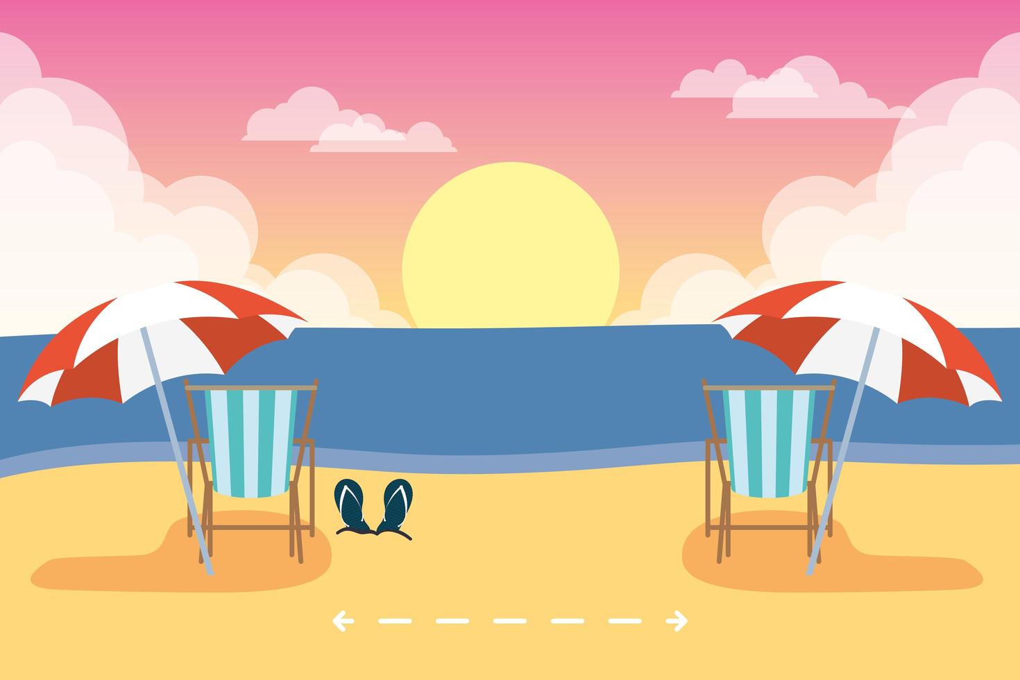 escena de verano en la playa con distancia social. vector
