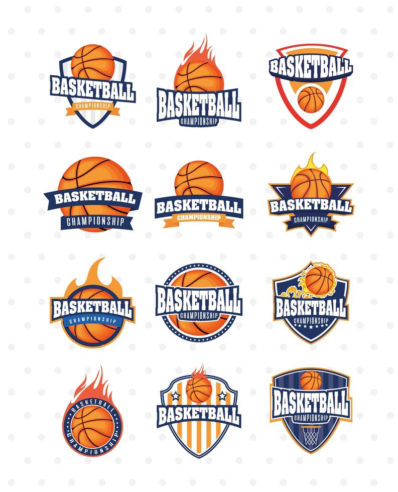 conjunto de emblemas deportivos de campeonato de baloncesto vector