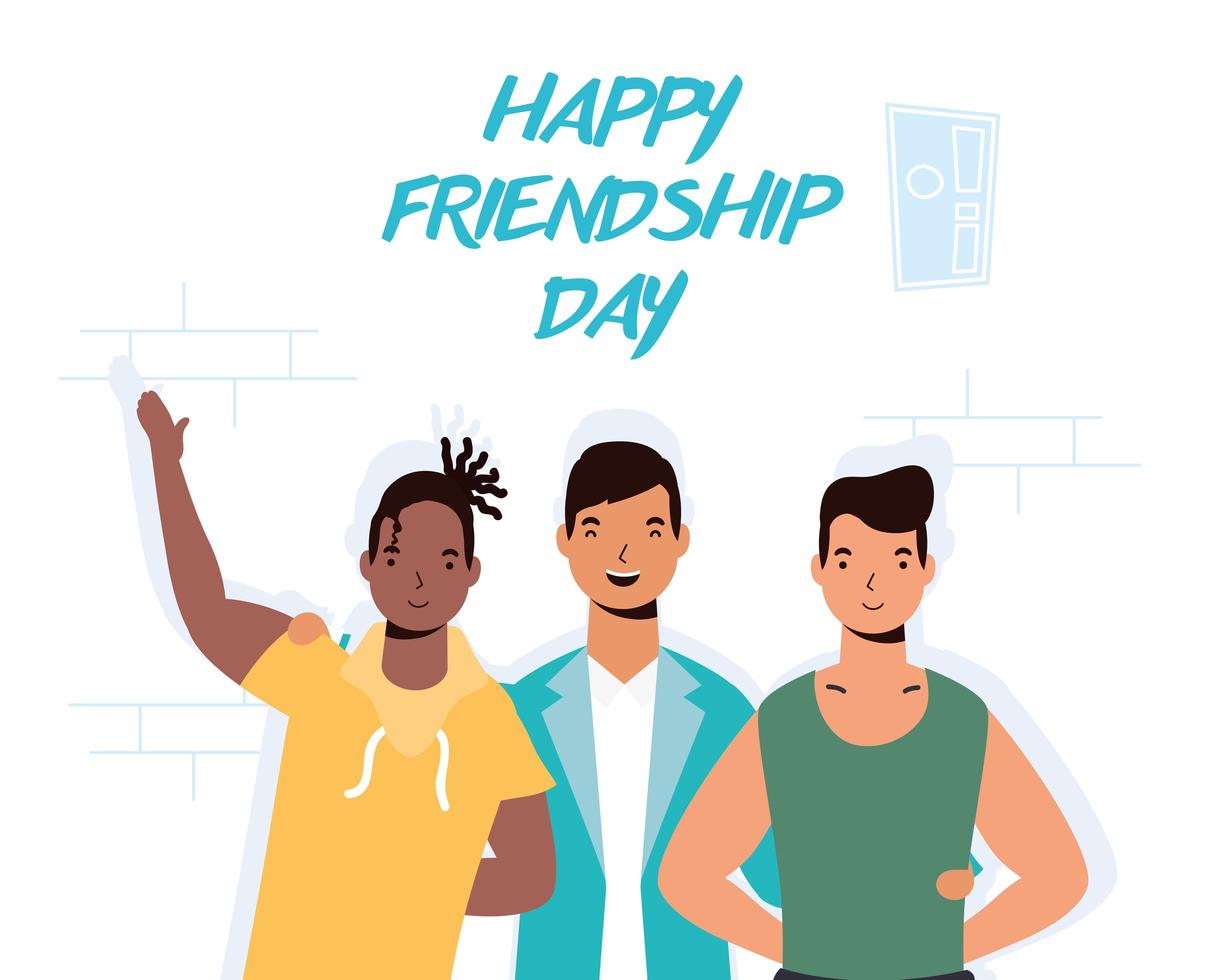 Happy young men hugging for Friendship Day celebration vector