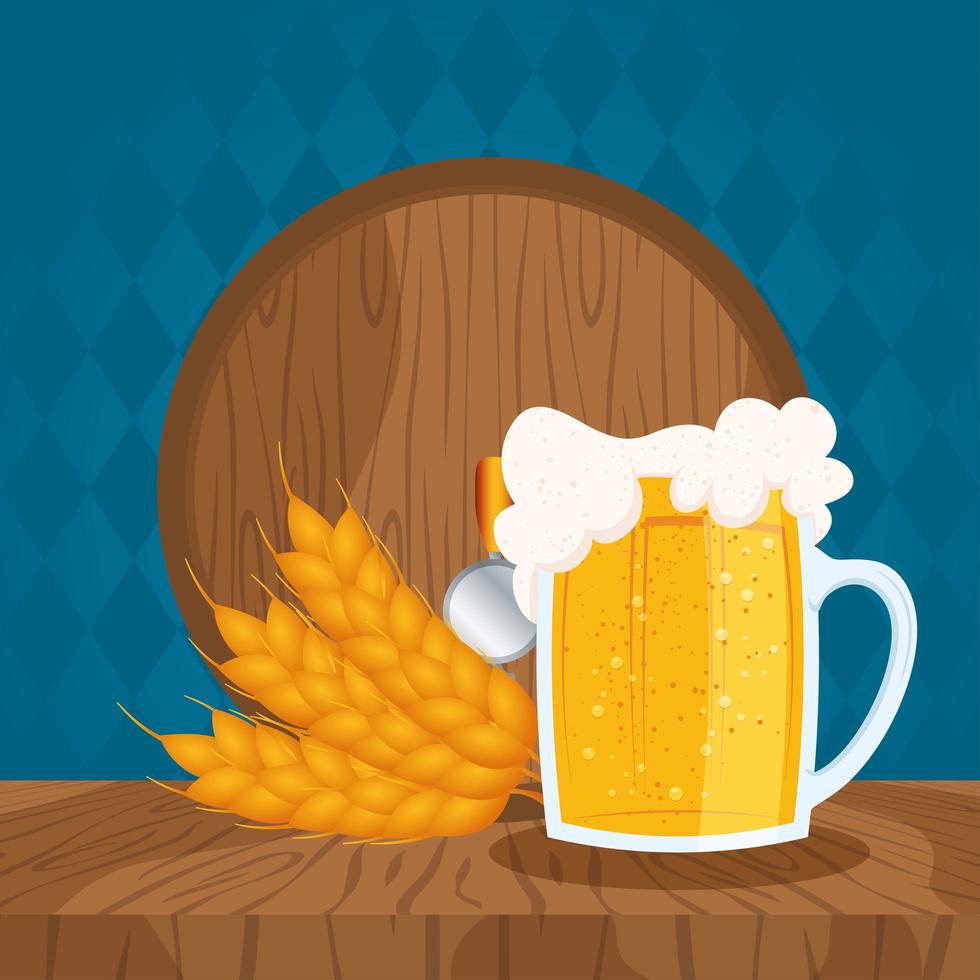 Composición de celebración del día de la cerveza con barril y taza. vector