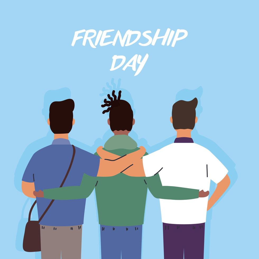 Happy young men hugging for Friendship Day celebration vector