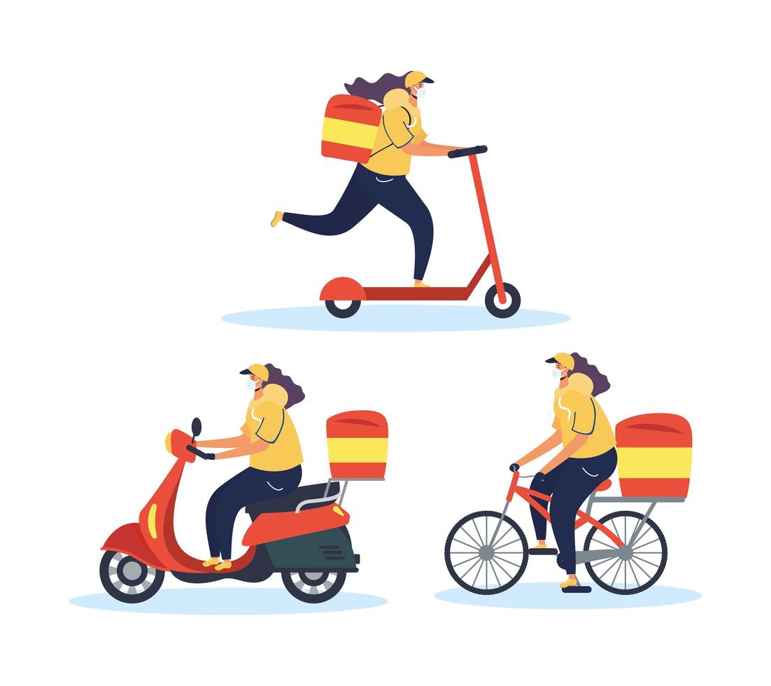 Set of food delivery courier workers vector