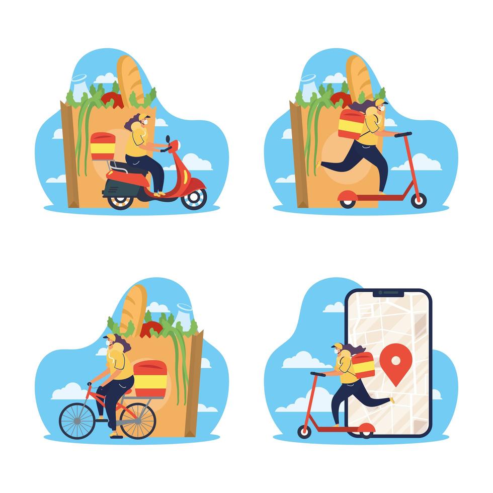 Set of food delivery courier workers vector