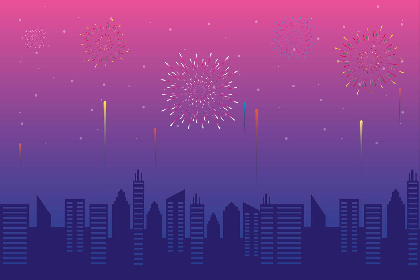 Fireworks burst explosions with a cityscape in the afternoon vector