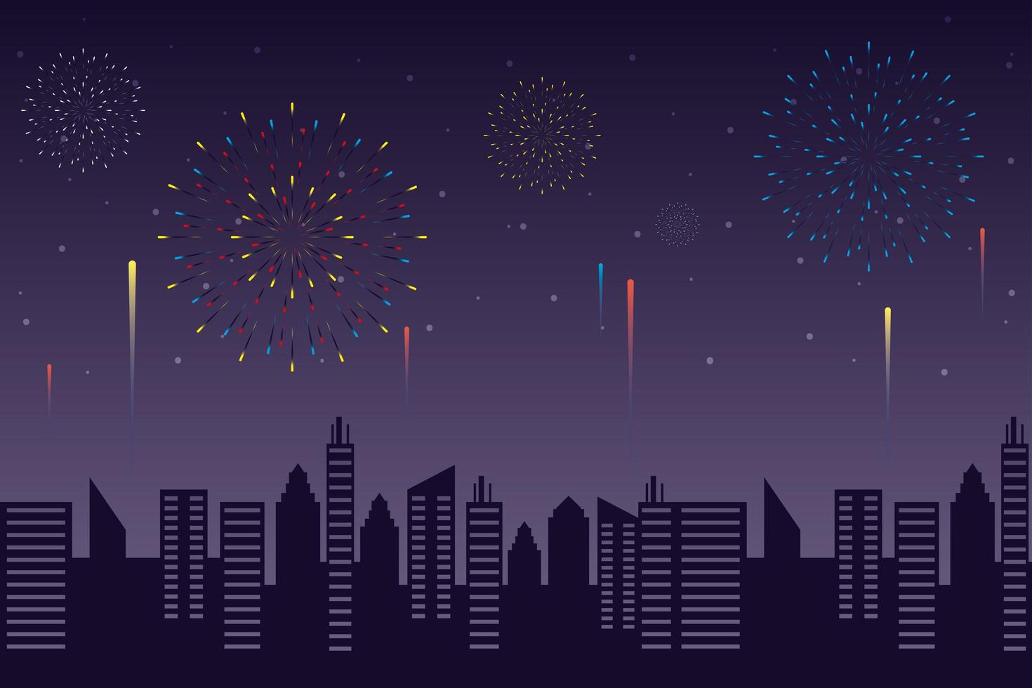 Fireworks burst explosions with a cityscape at night vector