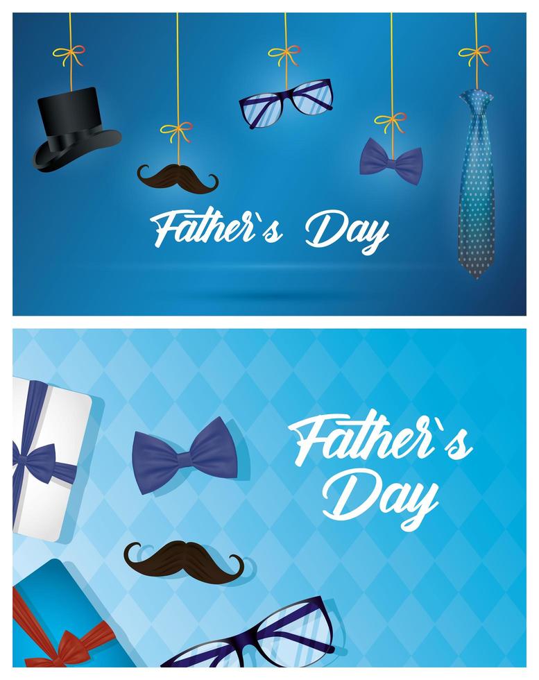 Father's day banner set with antique male icons vector