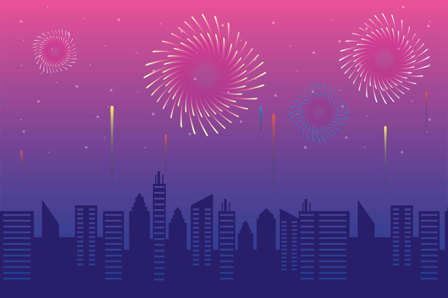 Fireworks burst explosions with a cityscape in the afternoon vector