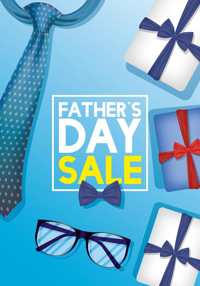 Fathers day sale banner with tie and eyeglasses vector