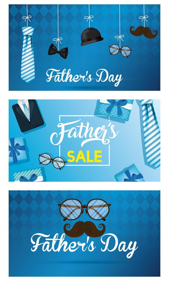 Father's day sale banner set with antique male icons vector