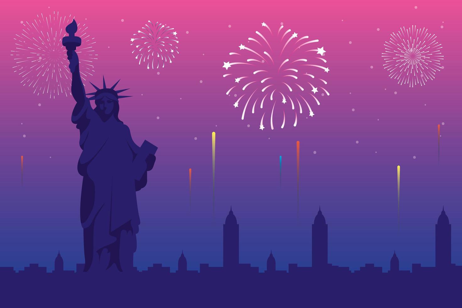 Fireworks burst explosions in NYC background vector