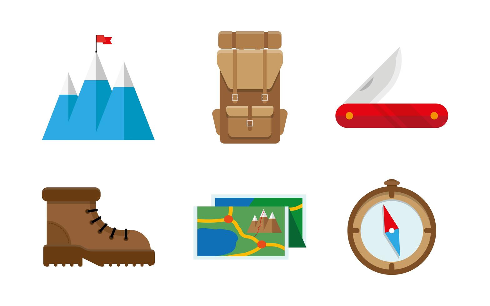 Set of camping equipment symbols and icons vector