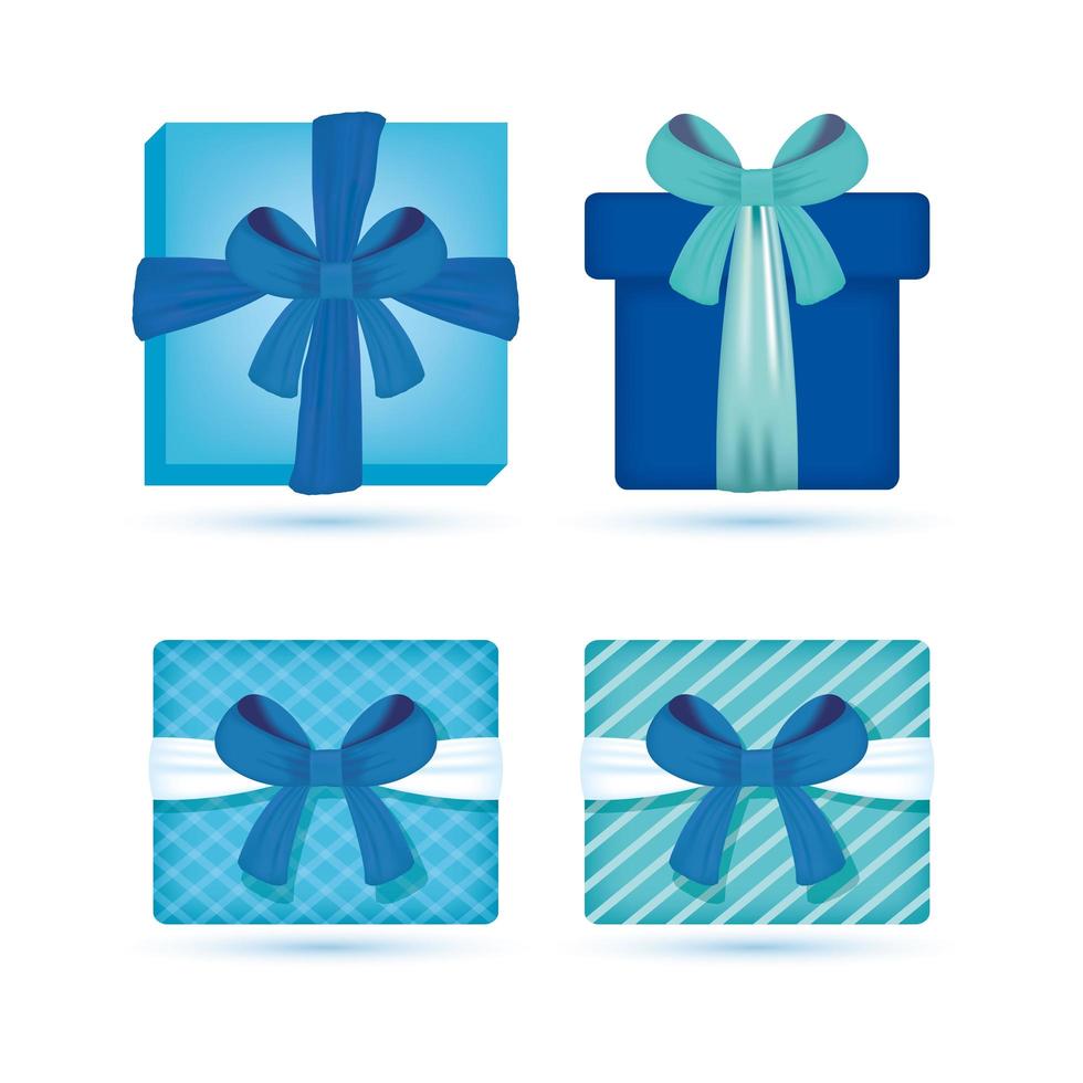 cajas de regalo azul y presenta conjunto de iconos vector