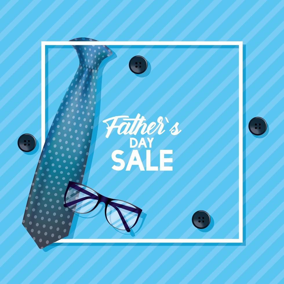 Banner de venta del día del padre con corbata y anteojos. vector