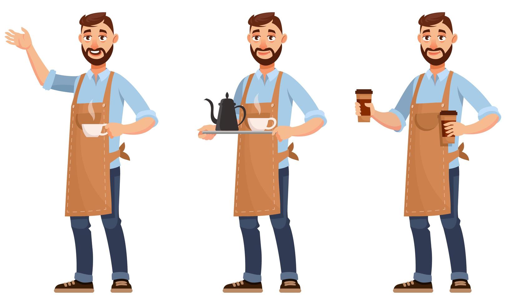 barista en diferentes poses. vector