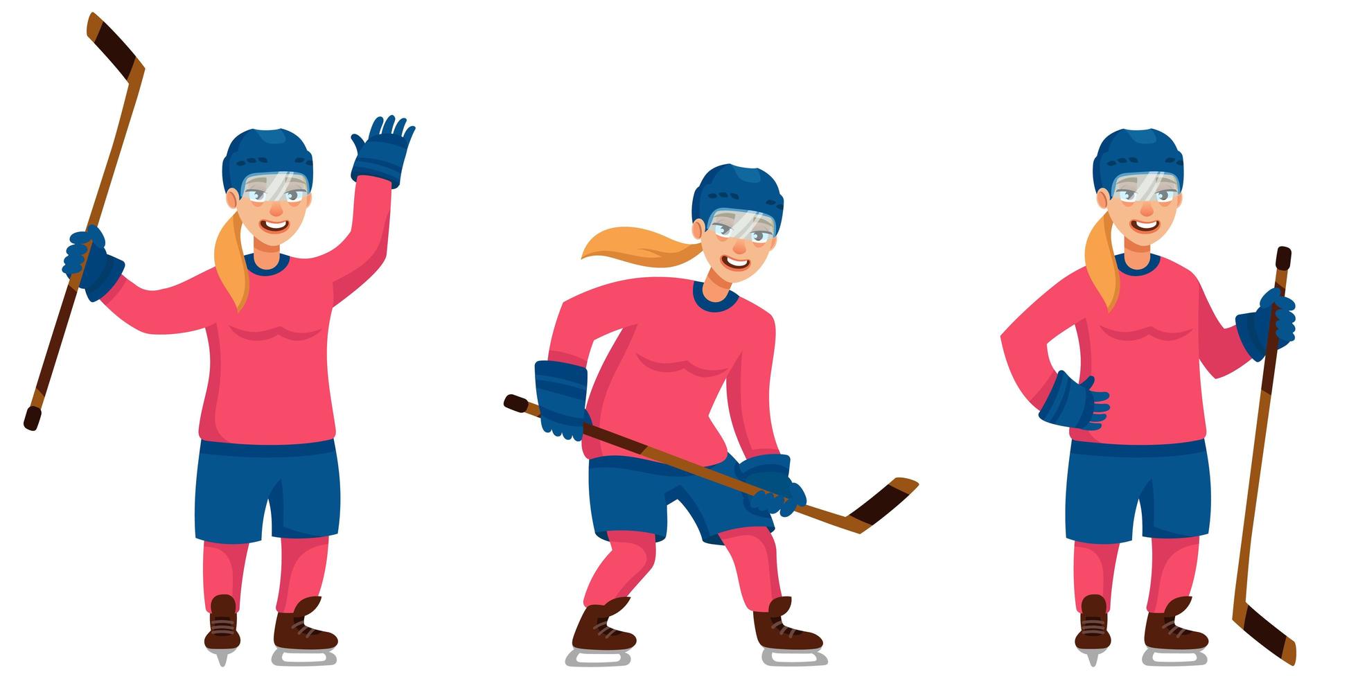 jugador de hockey femenino en diferentes poses vector