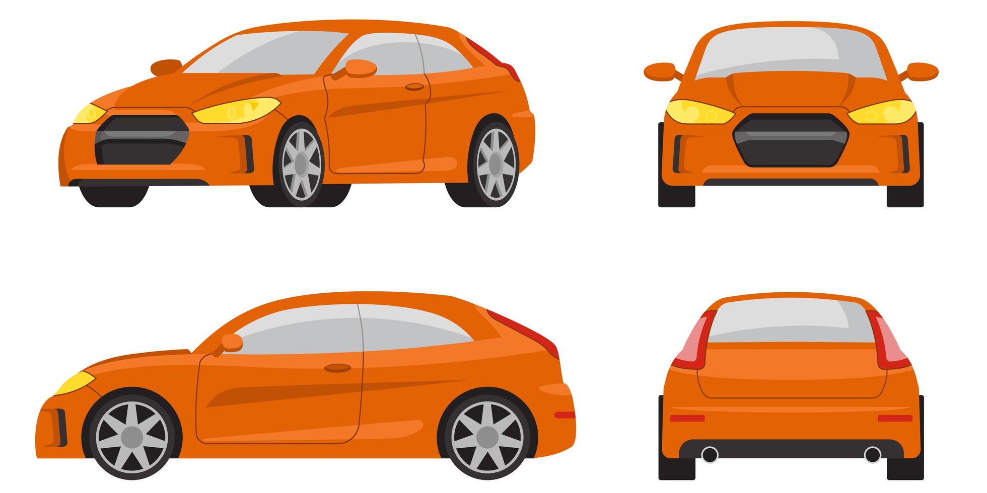 Hatchback car in different views vector