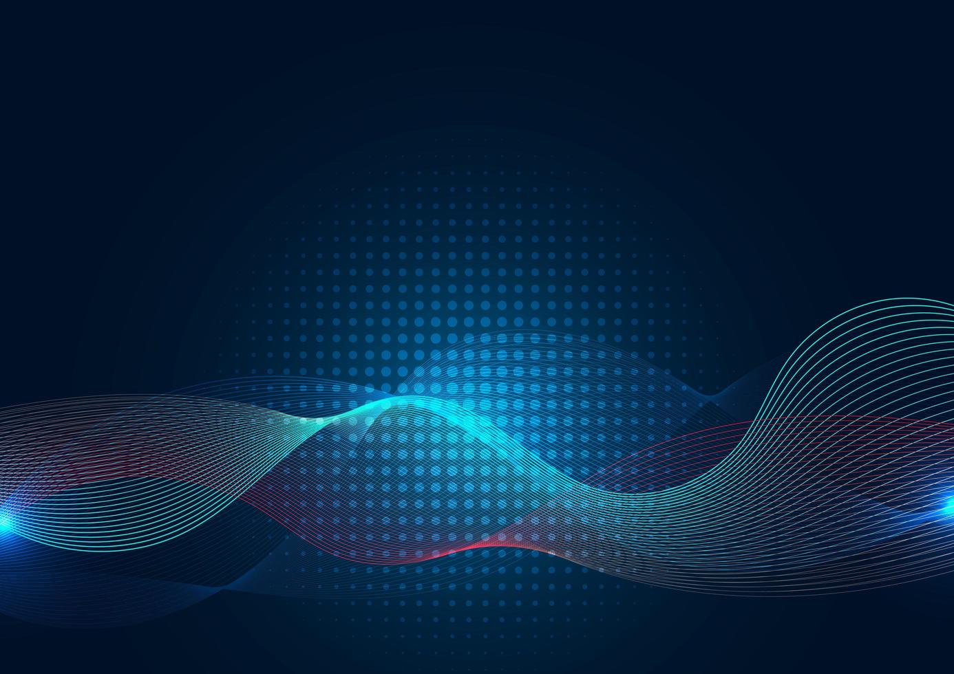 Abstract blue wave line with halftone on dark background vector