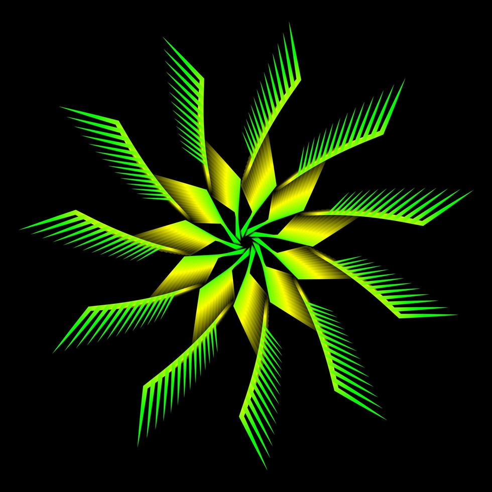 fractal de flor verde amarillo sobre fondo negro vector