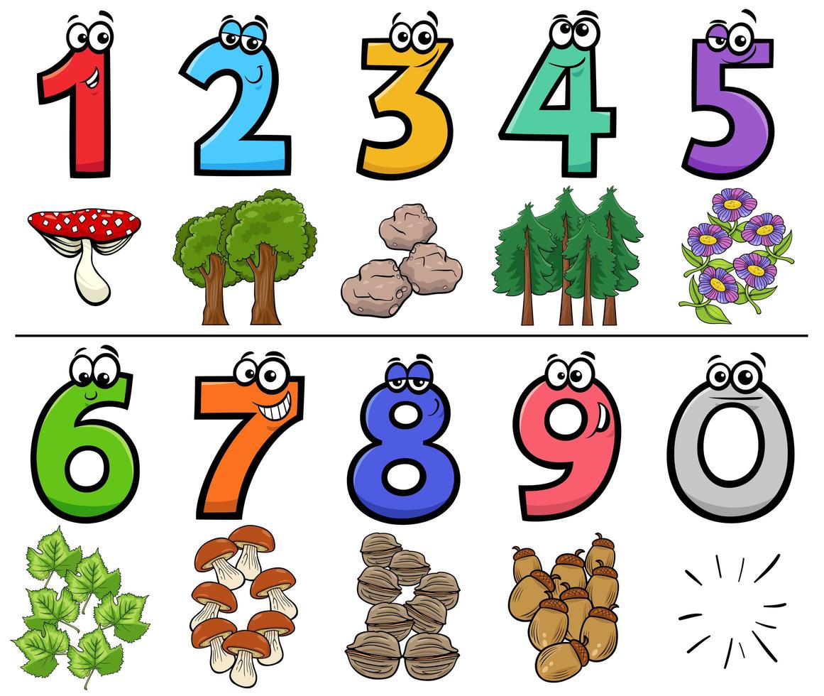 Educational cartoon numbers set with nature objects vector