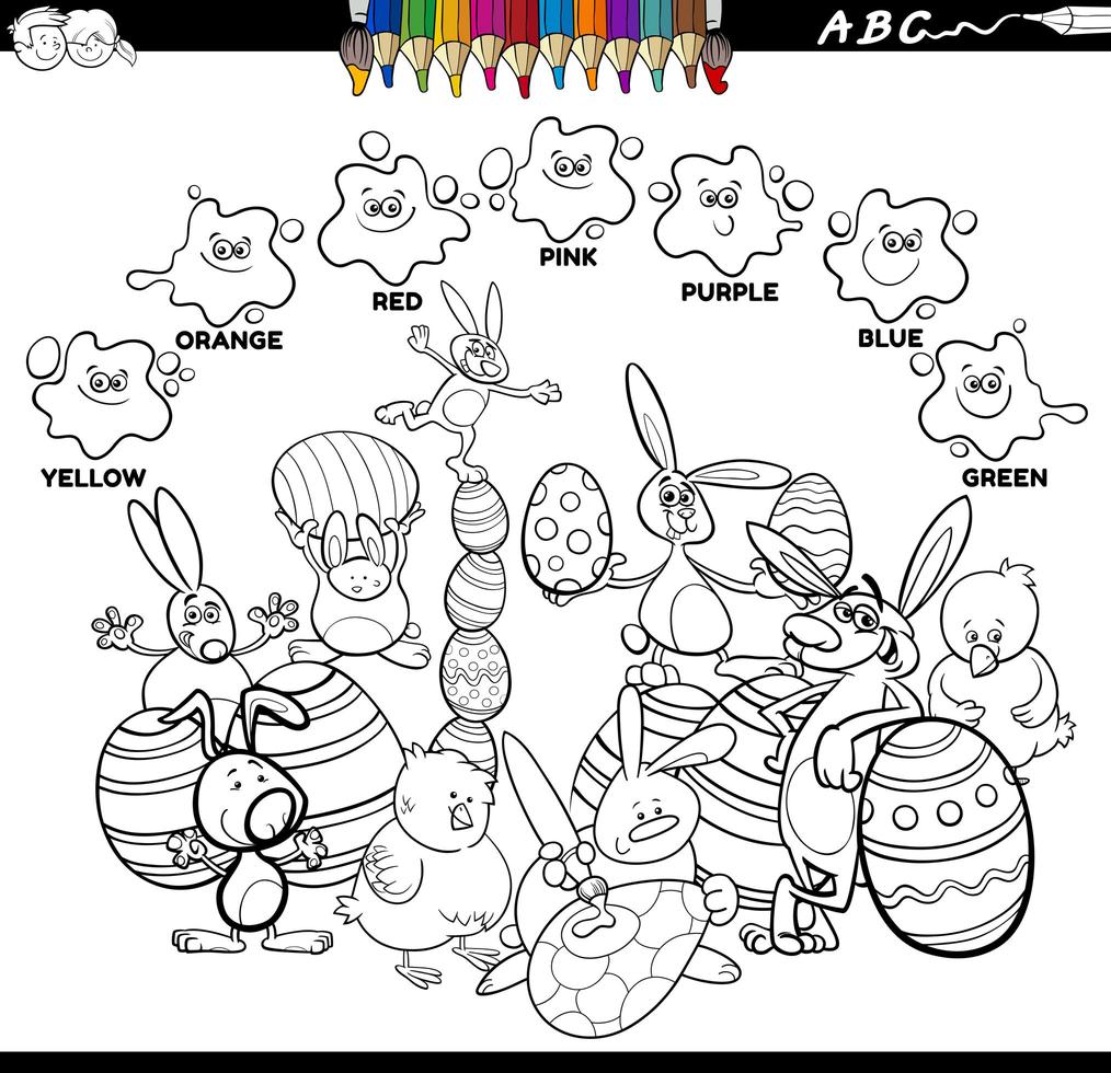 Basic colors color book with Easter characters vector