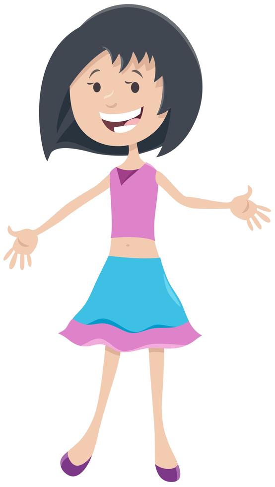 feliz, adolescente, niña, carácter cómico, caricatura vector