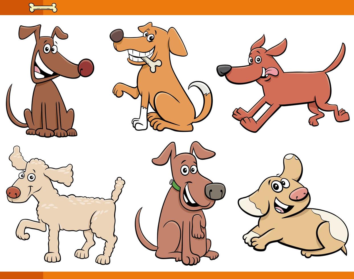 Conjunto de personajes de cómic de perros y cachorros. vector