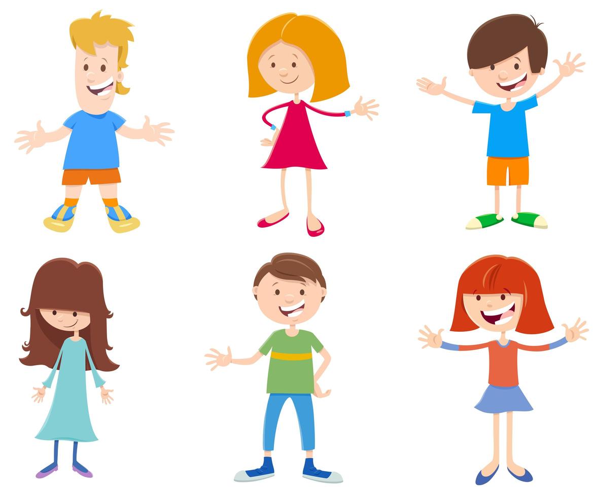 Cartoon happy children characters set vector