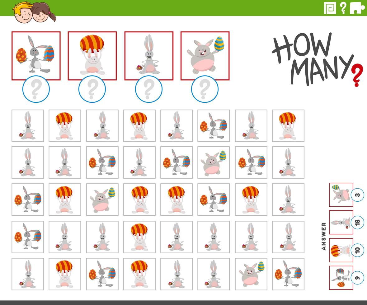 How many Easter bunnies characters counting game vector