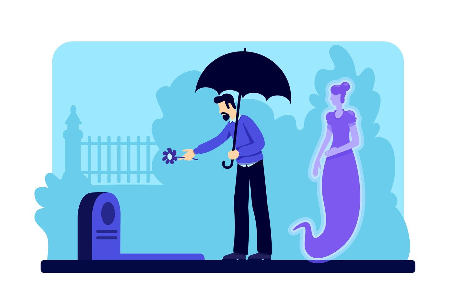 Man with flower at cemetery vector