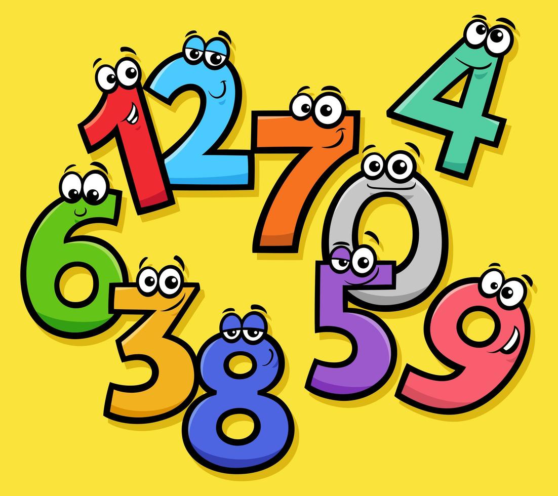 números básicos grupo de personajes divertidos de dibujos animados vector