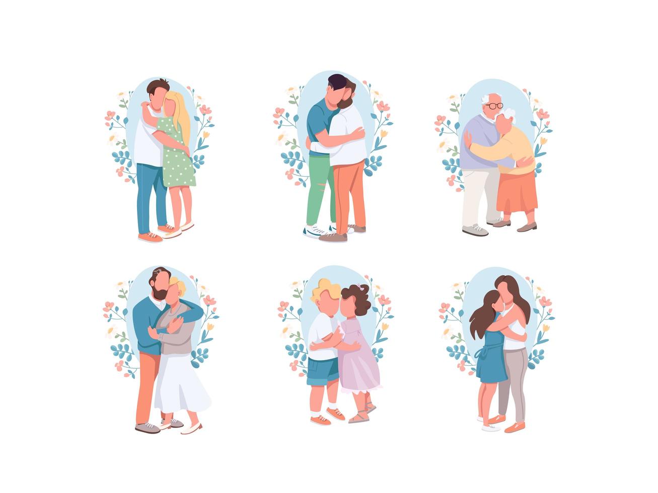 Hugging characters set vector