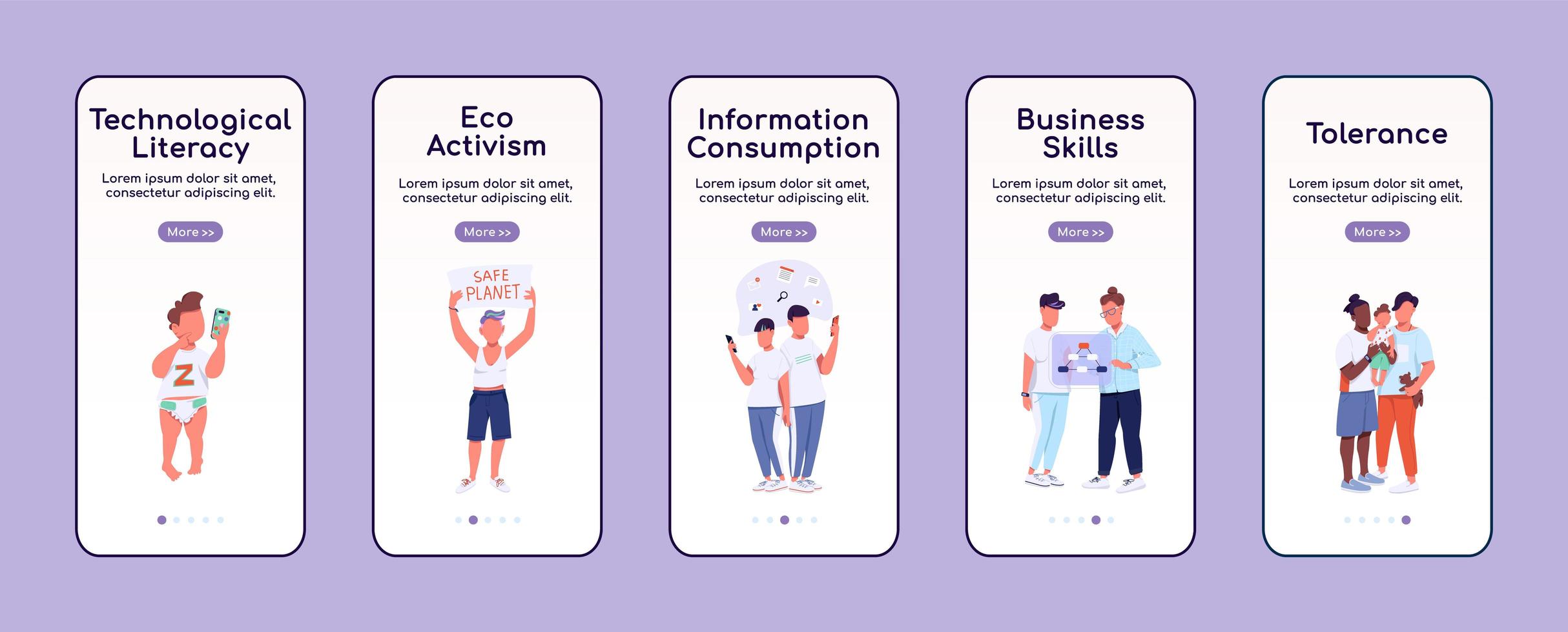 Generation Z traits onboarding mobile app vector