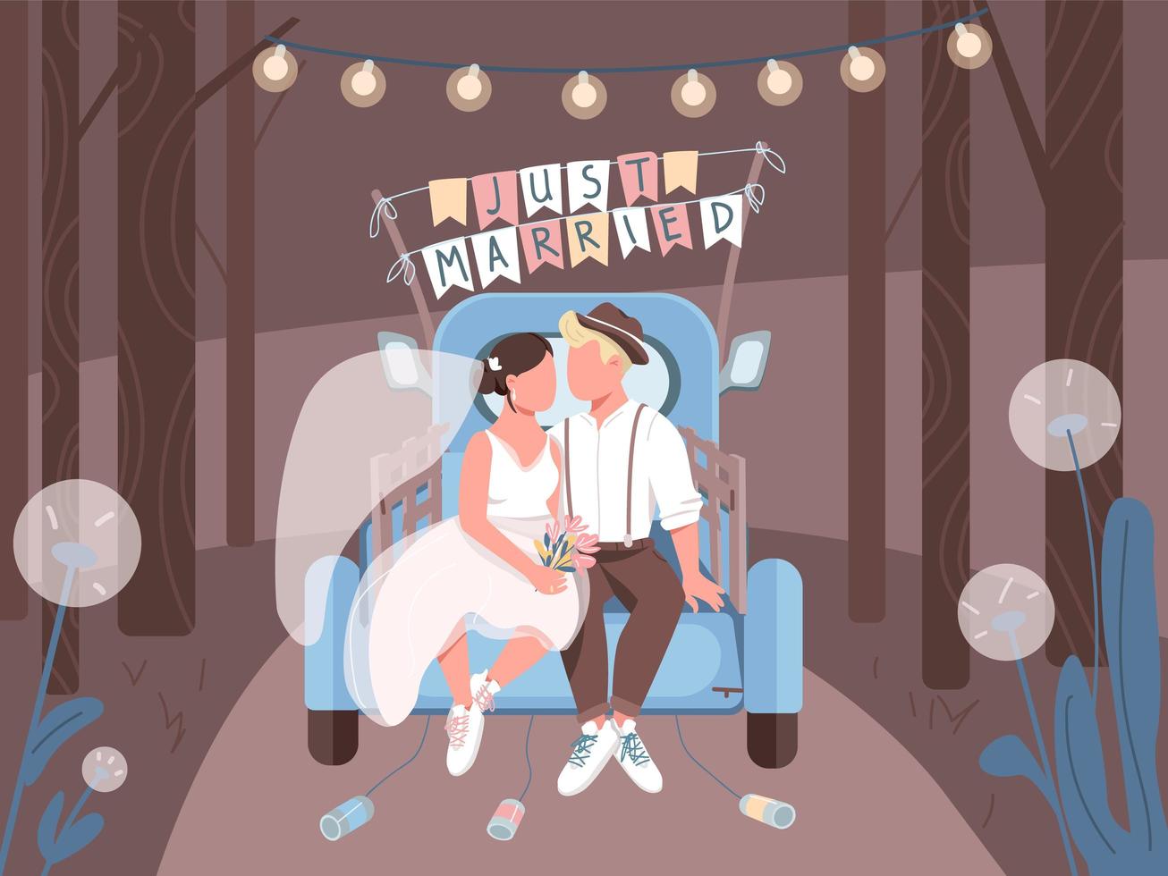 Just married couple in car vector