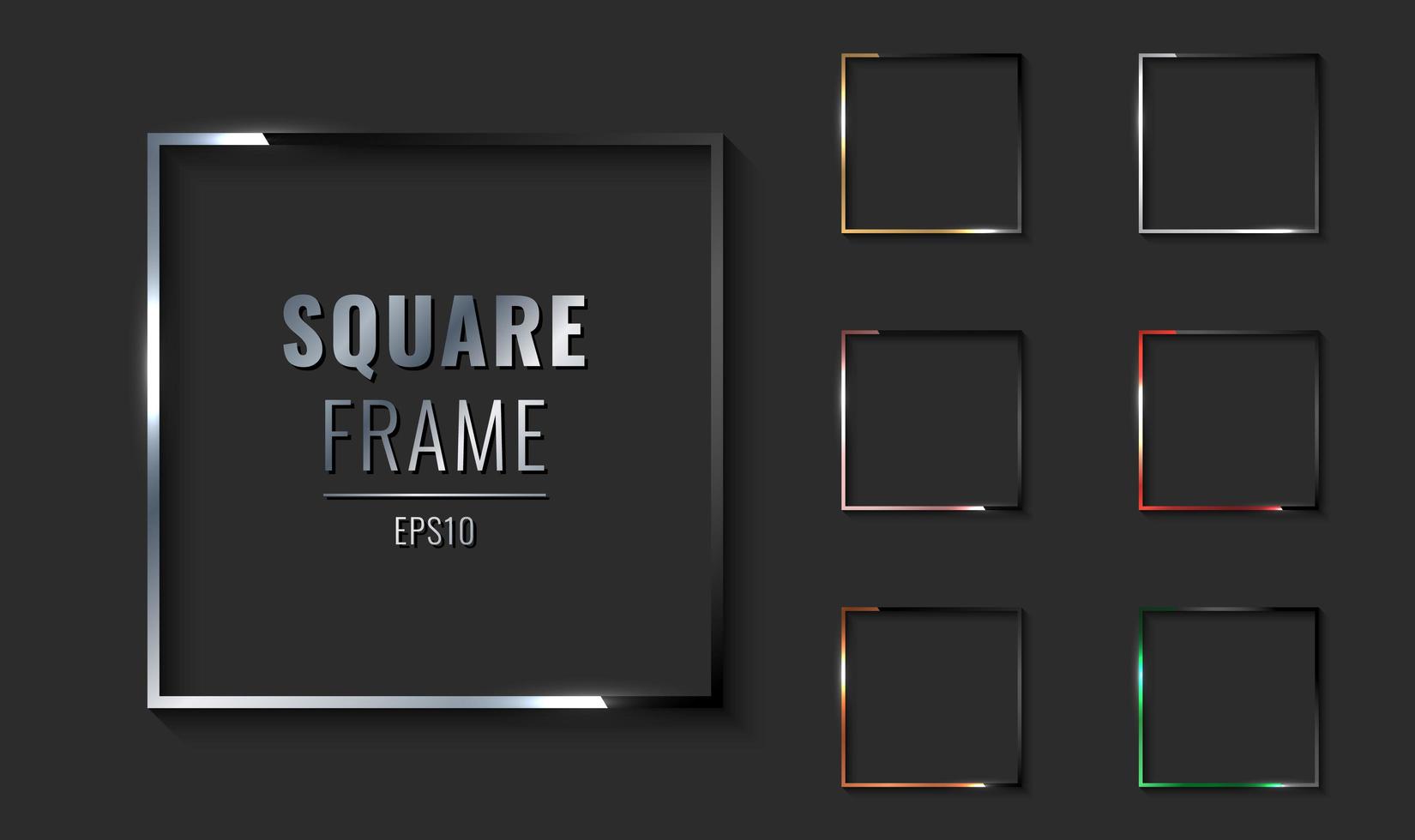 Set of square metallic border frame silver vector