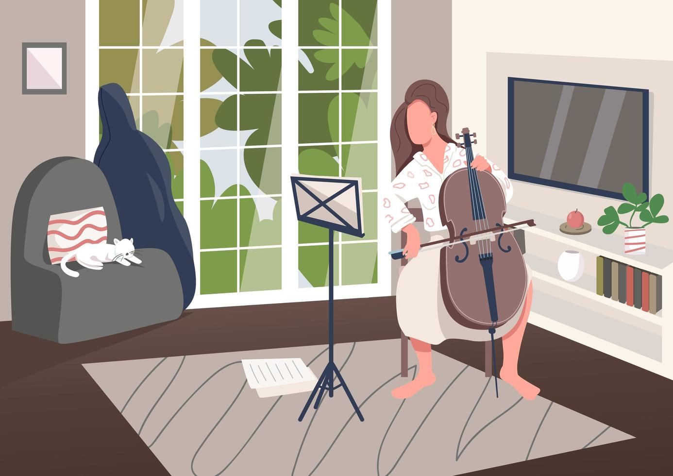 Cello player at home vector