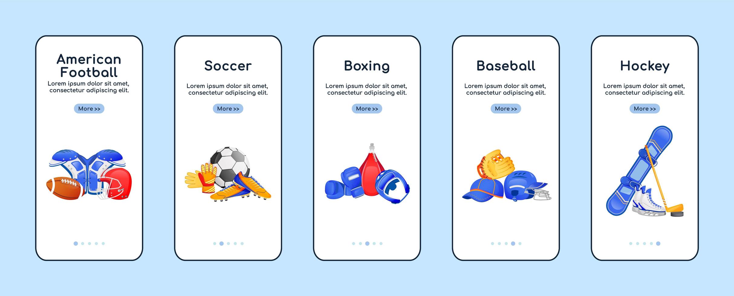 Sports equipment onboarding mobile app vector