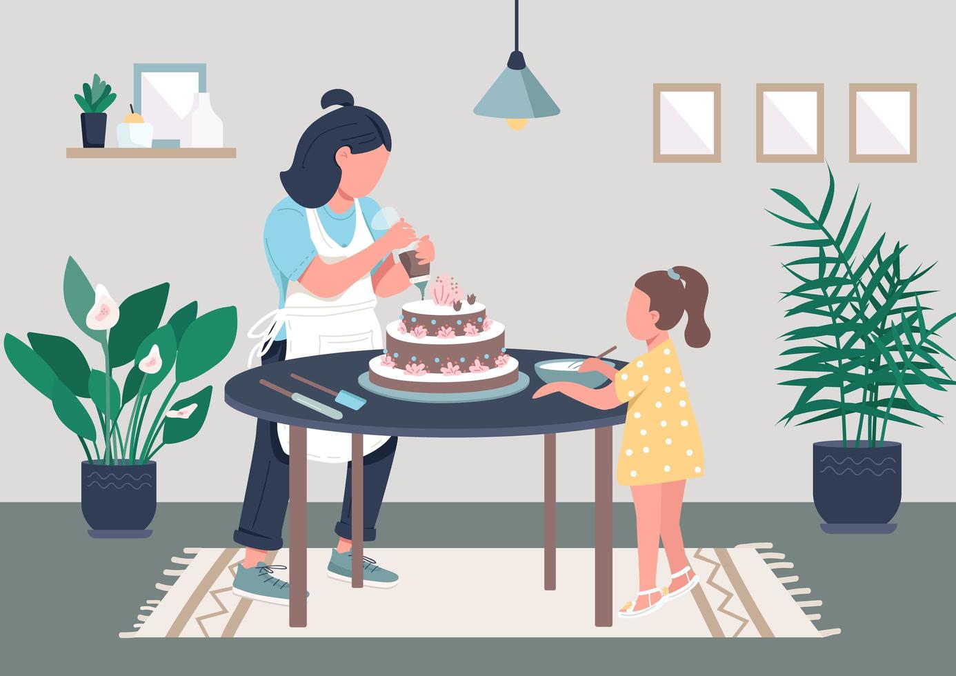 Family baking a cake vector