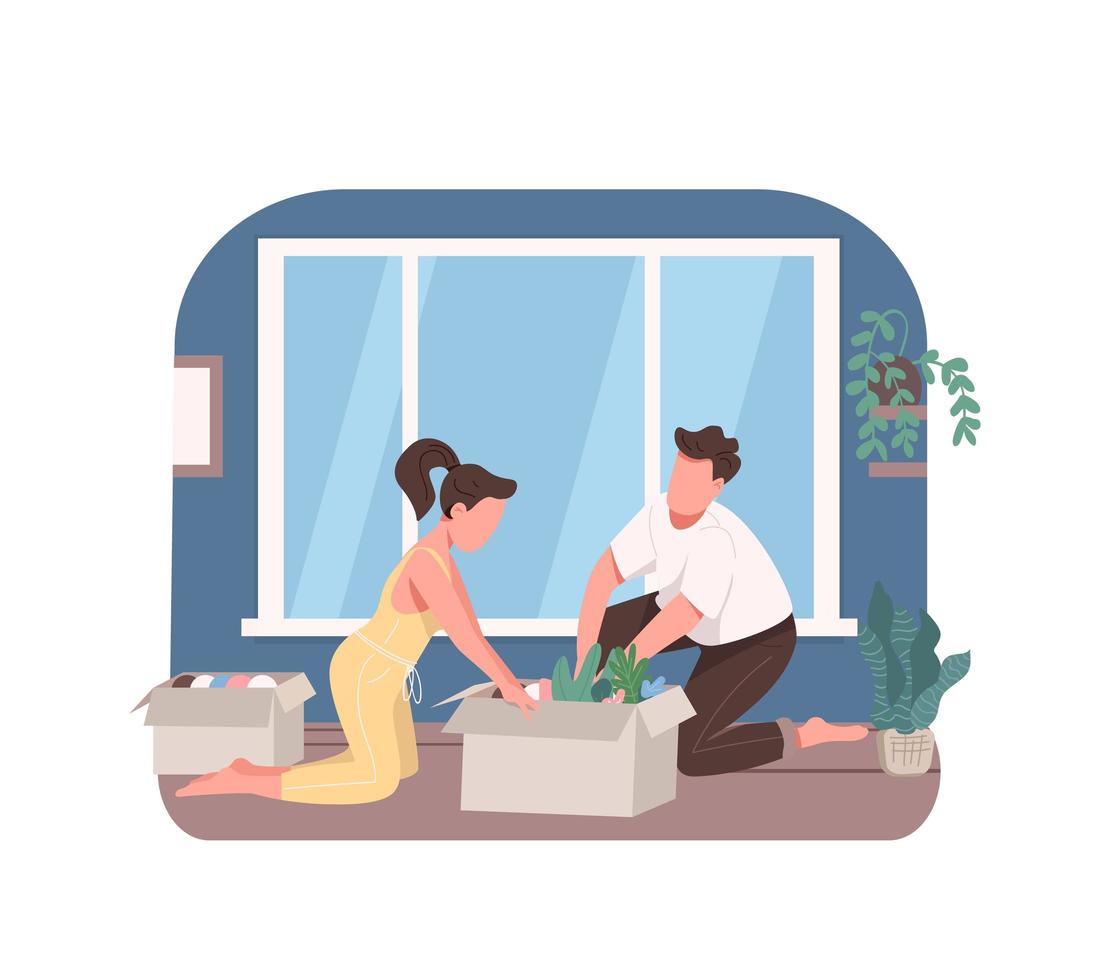 pareja joven plantando flores vector