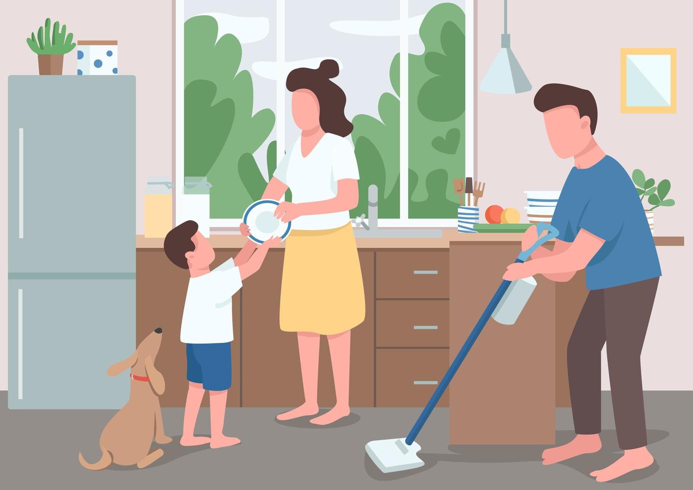 limpieza de la casa familiar vector
