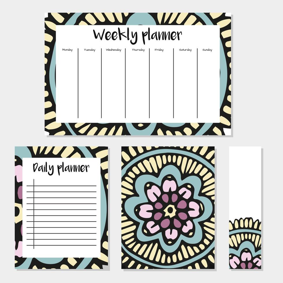 Weekly and daily planners in Indian style. vector