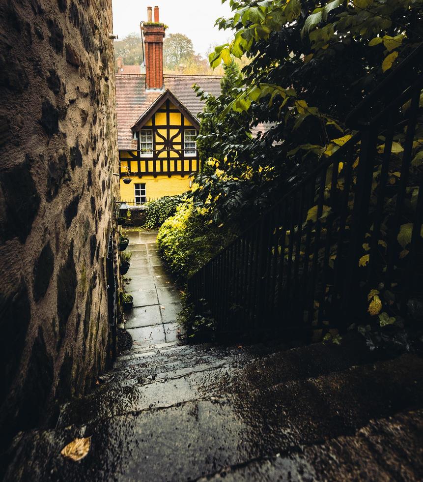 Wet stone stairwell photo