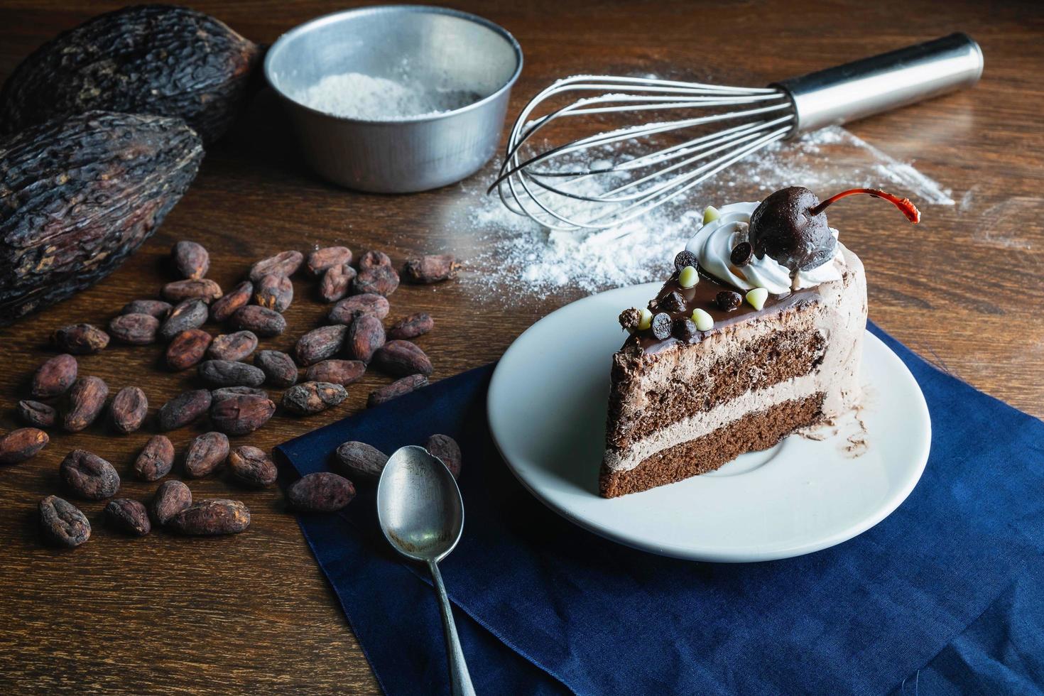 Chocolate cake on the table photo