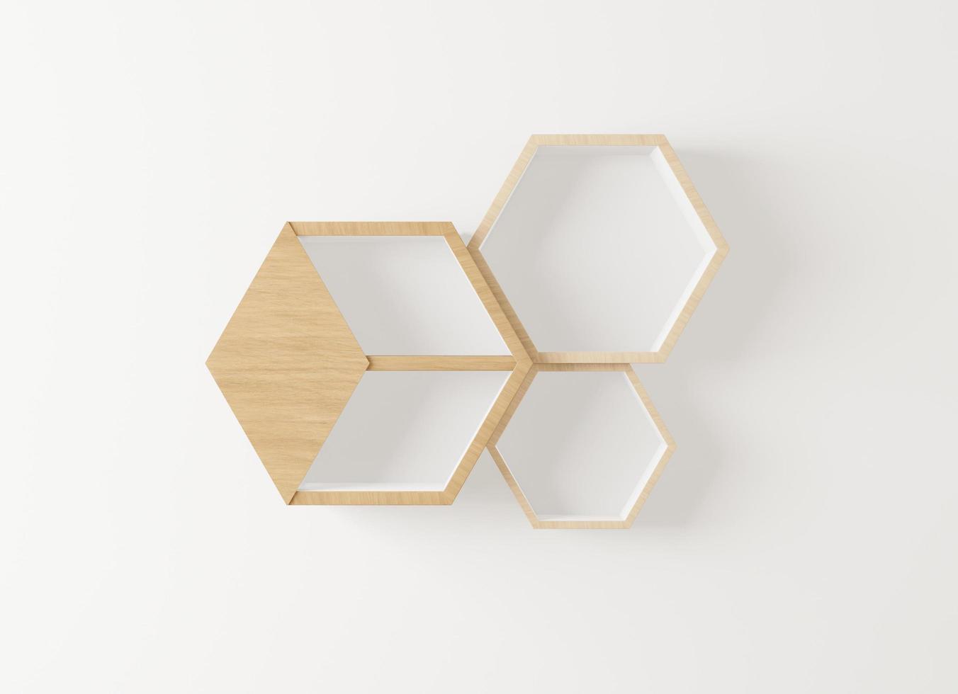 Wooden hexagon shelf with copy space photo