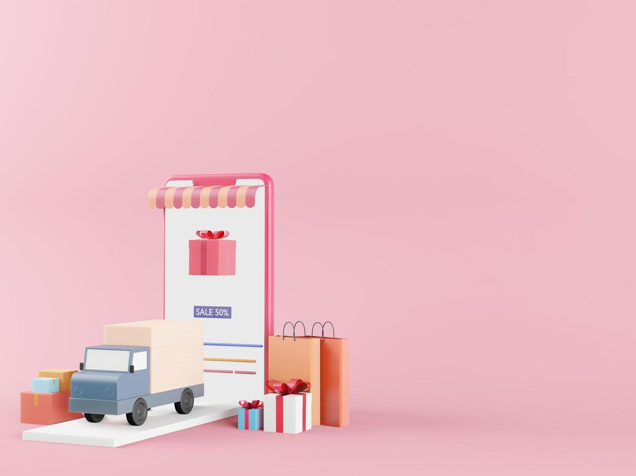 Online mobile shopping mockup on pink background photo