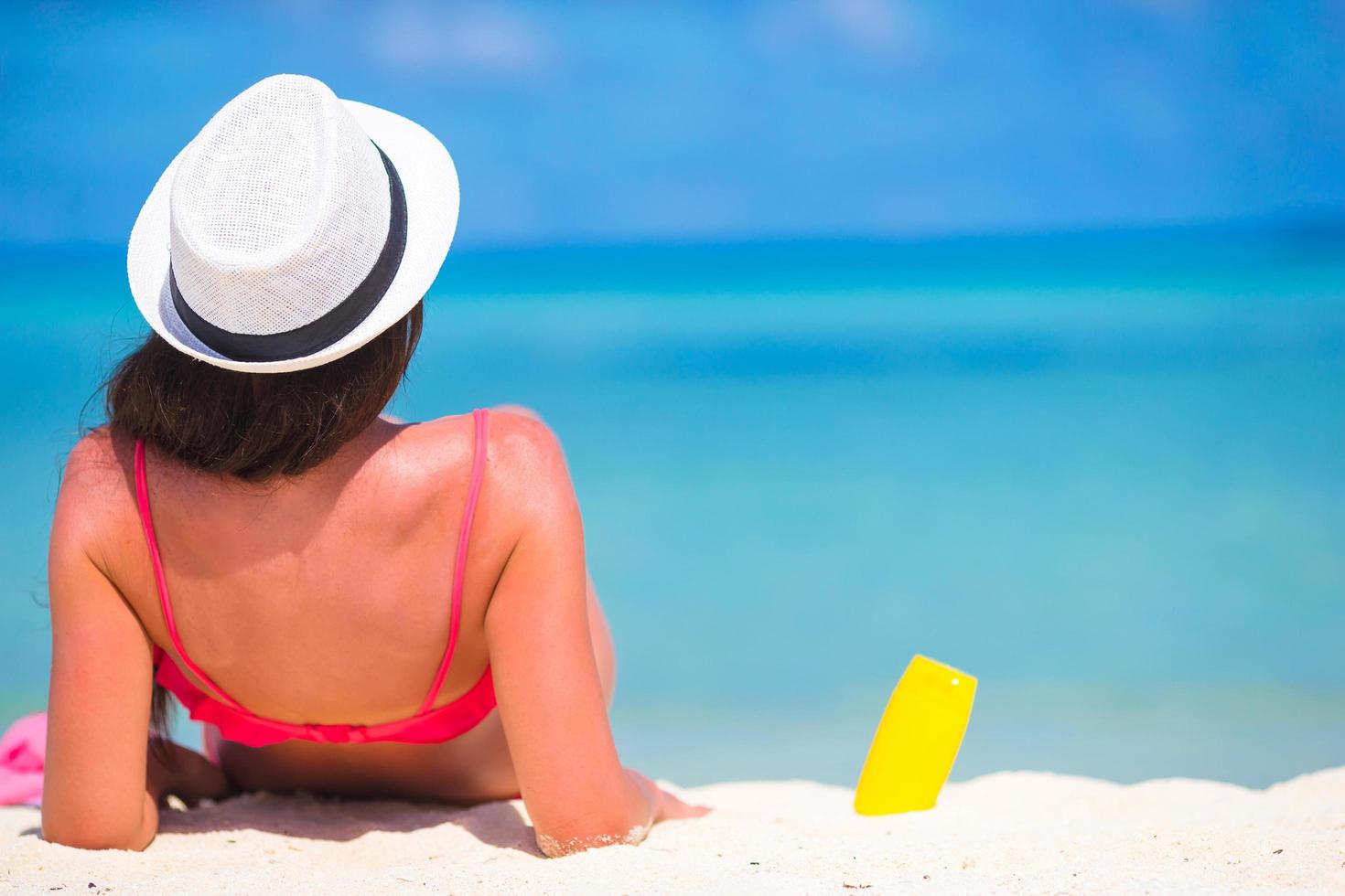 primer plano, de, un, mujer, colocar, en, un, playa foto