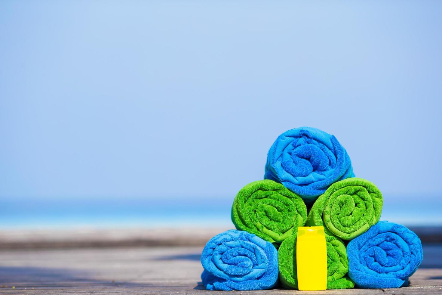Stack of towels with copy space photo