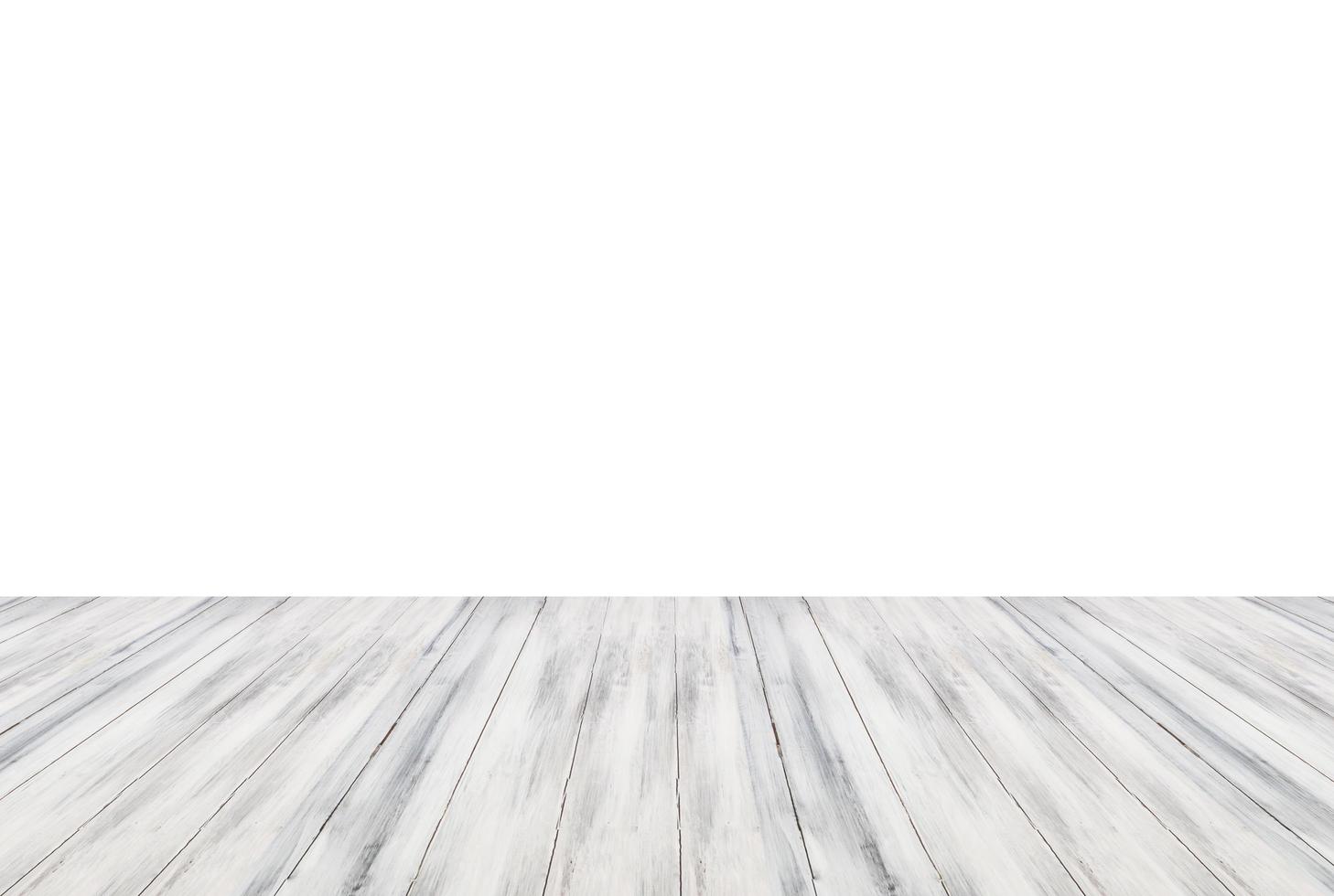 Grey wooden table on white background photo