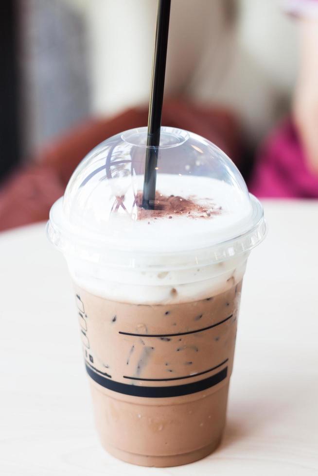 Iced mocha in a plastic cup photo