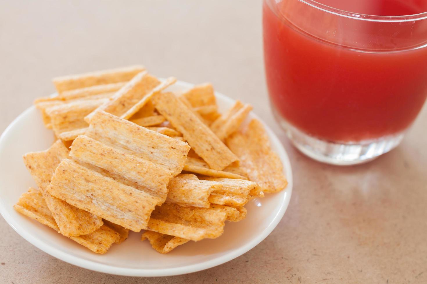 Snack on a plate with fruit punch photo