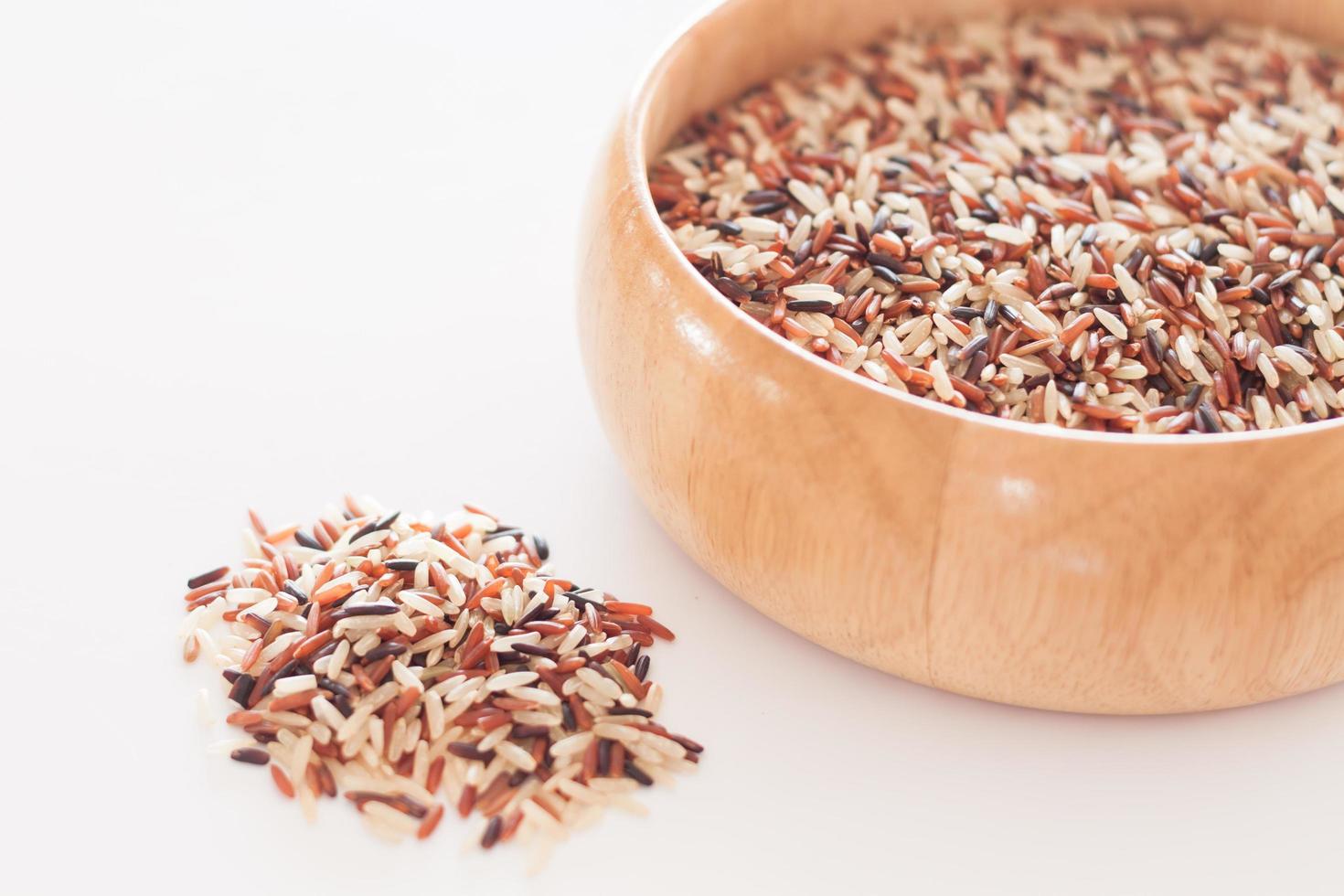 Rice in a wood bowl photo